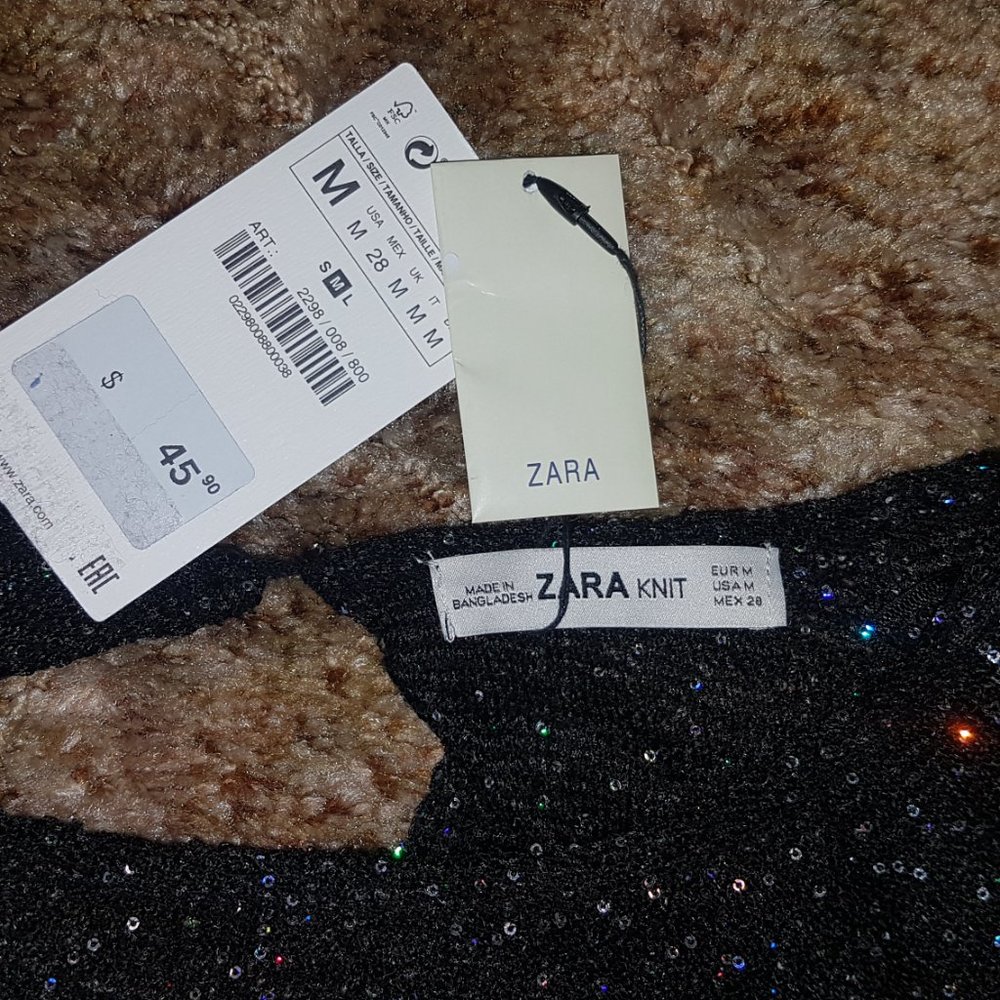 Zara Knit Holographic Sequin Long Sleeve Top - Picture 6 of 8